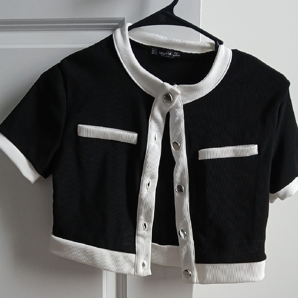 Mixit Black and White Cropped Cardigan